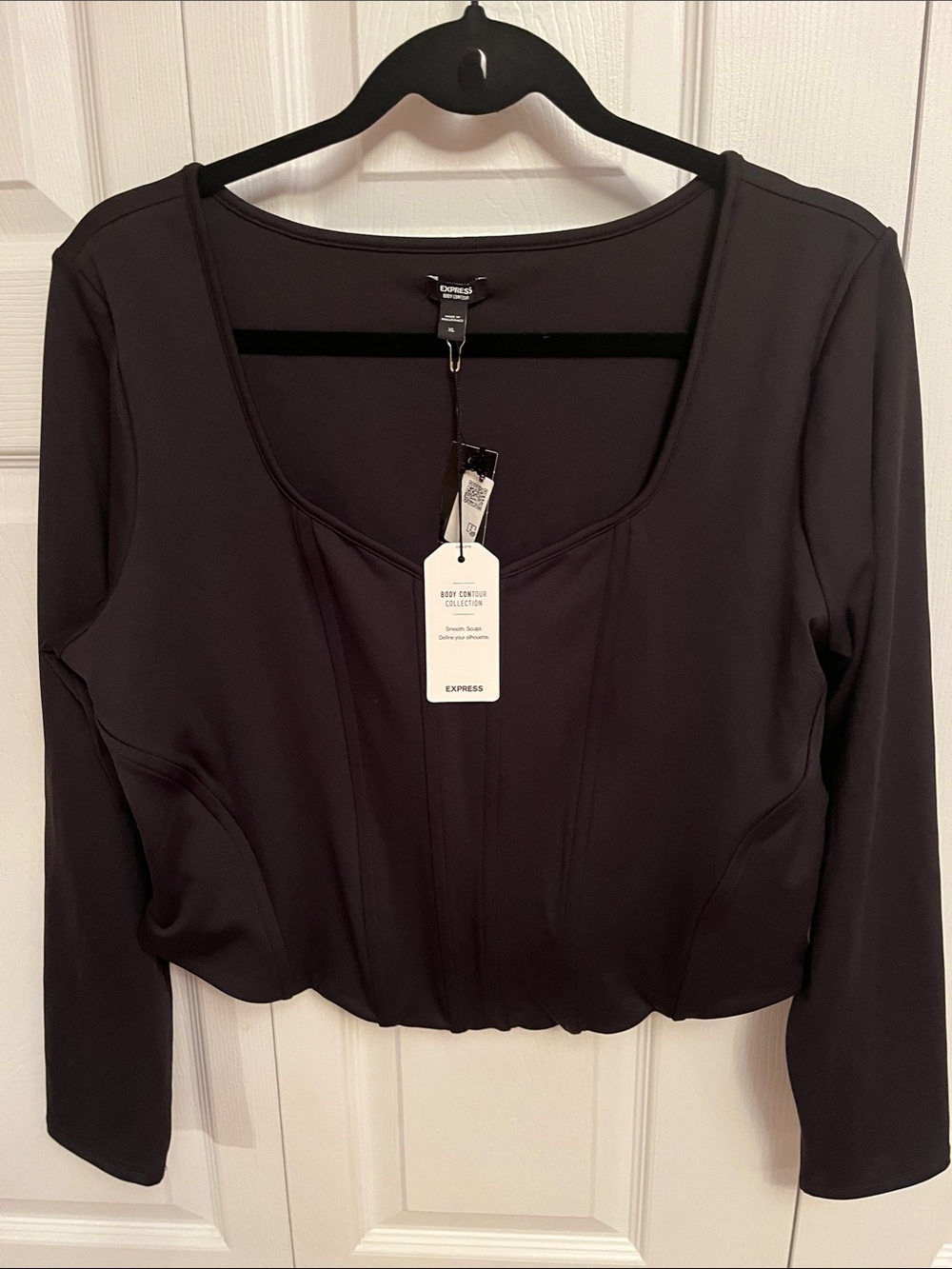 Express BLACK TIE collection corset Scoop-Neck Long Sleeve Top